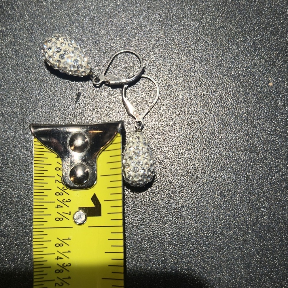 Vintage 925 Sterling Silver Leverback Earrings - Made With Swarovski Crystal - Picture 10 of 11